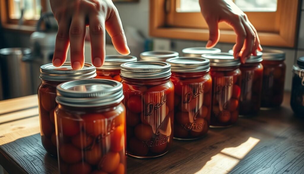 Checking canned tomato seals